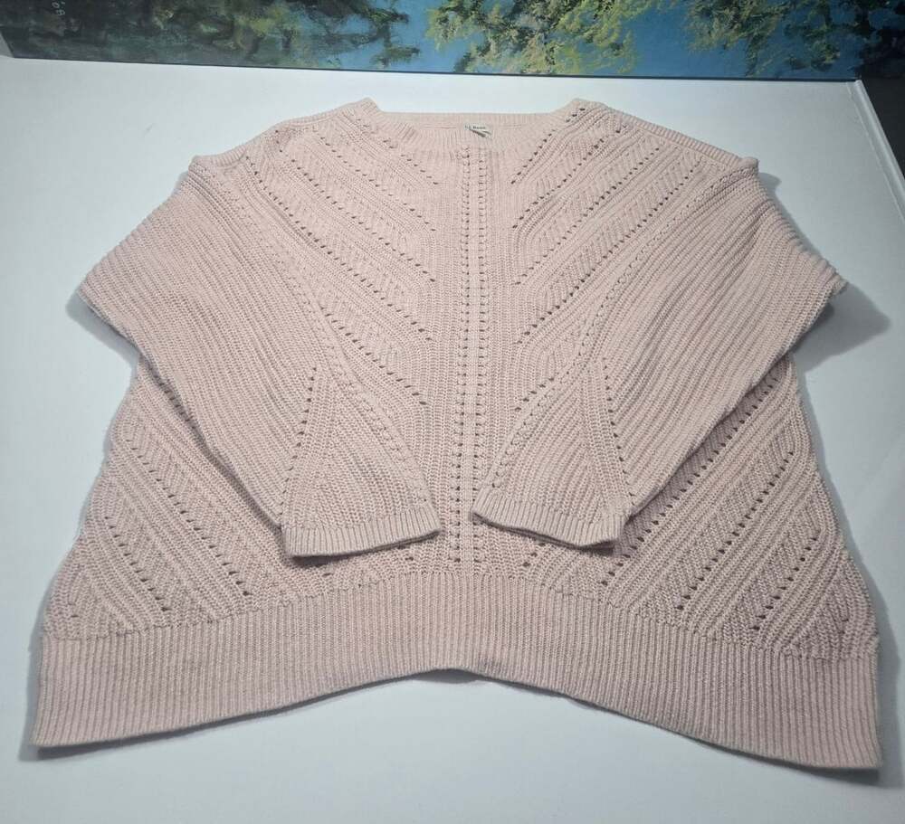 L.L. Bean Sweater Size L Pink Knit Pointelle Cotton Pullover